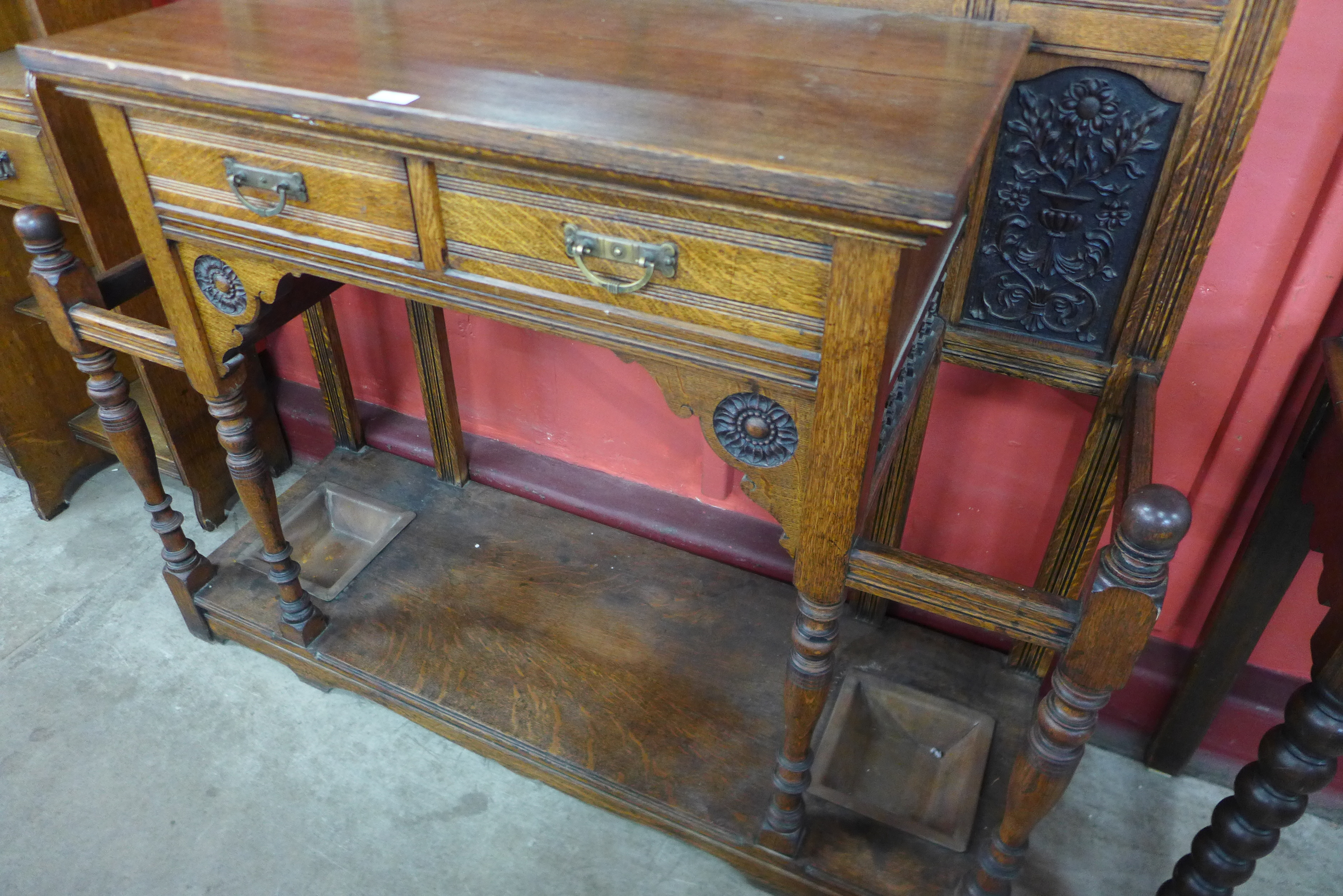 A large Victorian Aesthetic Movement carved oak hallstand - Image 2 of 2