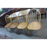 A set of four Ercol Blonde elm and beech Windsor chairs