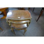 A French Louis XV style parquetry inlaid rosewood and ormolu mounted nest of tables