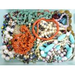 Bead necklaces including jade with silver clasp and two coral