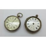 A Thomas Russell silver cased pocket watch, dial a/f, and and one other a/f