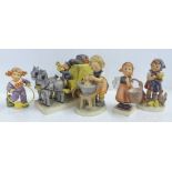 Five Hummel figures including Hula Hoop Girl