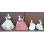 Three Coalport figures, one a/f and one other similar