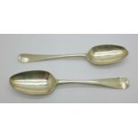 Two Georgian silver spoons including one London 1762 by Thomas & William Chawner, total weight 121g