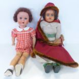Two dolls; a French or German celluloid head doll, circa 1900-1920 and a Unica composition doll,