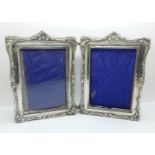A twin silver photograph frame, Birmingham 1904, one lacking glass, height 19.5cm, (some a/f, back