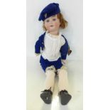 A German Goebel bisque head doll with pale blue sleep eyes, 120 5 Bavaria identification mark, circa