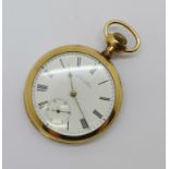 A gold plated top-wind American Waltham Traveler pocket watch