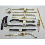 A collection of lady's wristwatches including one 9ct gold cased, case back 1g