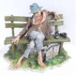 A Capodimonte figure, Tramp on Bench, signed with certificate