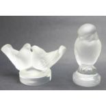 Two Lalique glass birds, tallest 64mm, one base a/f
