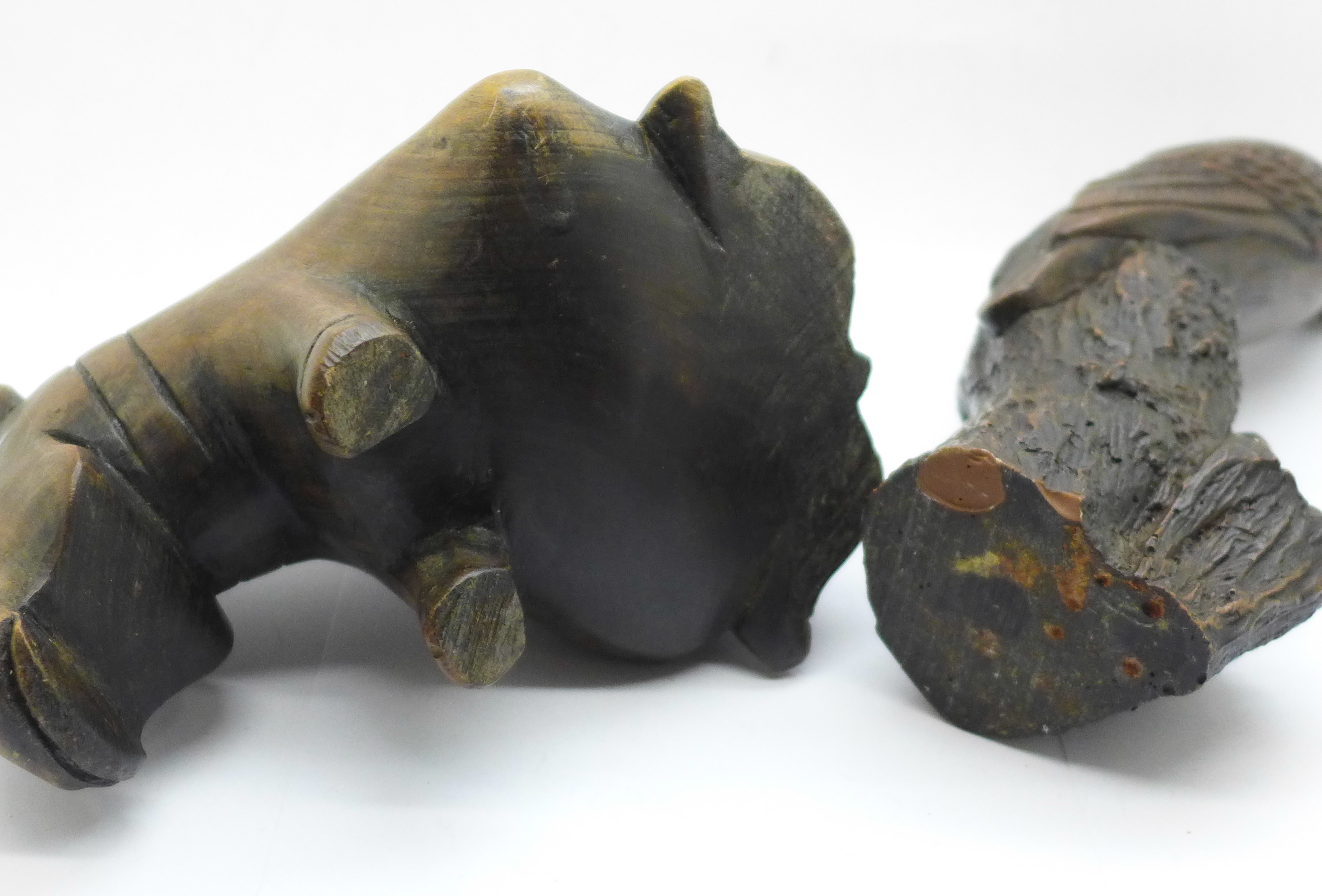 A carved wooden hippopotamus and a resin hawk - Image 4 of 4