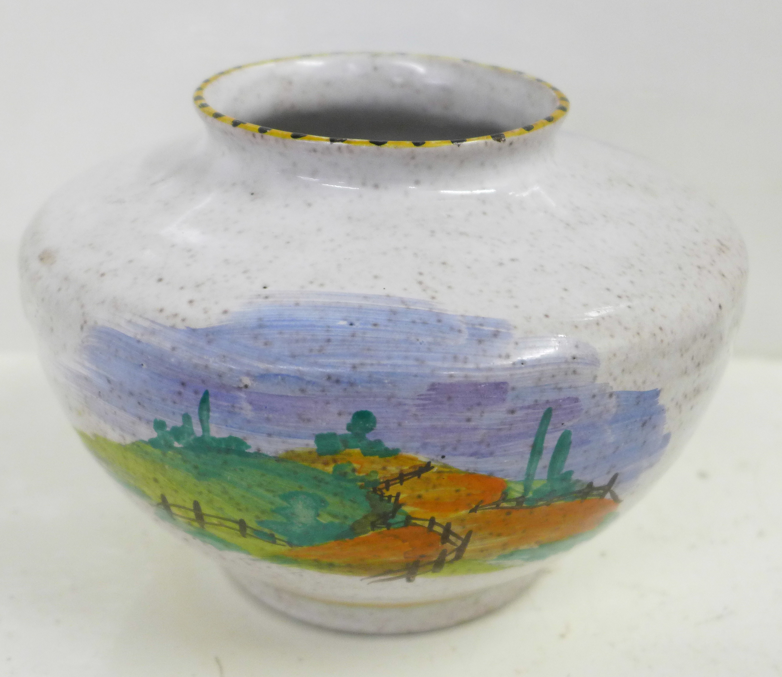 A squat vase, the base with Clarice Cliff Bizarre Newport Pottery backstamp, 11cm tall - Image 3 of 4
