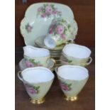 A Windsor six setting tea set, one cup a/f