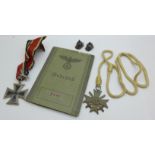 Two German medals, 1813-1939 Cross and German 1939 War Medal Cross, two miniature Pickelhaube