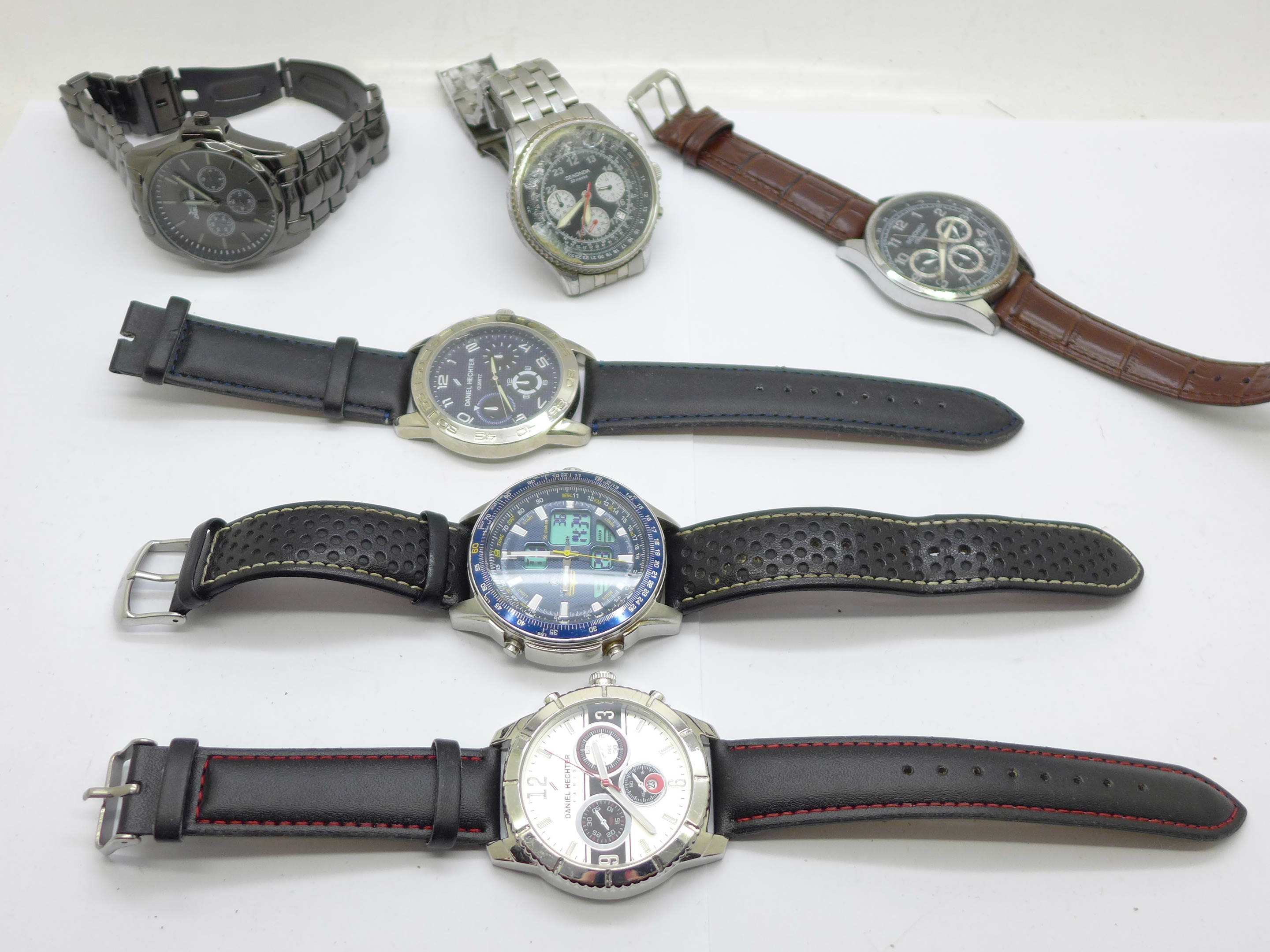 Six chronograph wristwatches, including two Sekonda