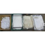 Four boxes of linen, net curtains, table cloths, etc. **PLEASE NOTE THIS LOT IS NOT ELIGIBLE FOR