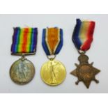 A trio of WWI medals with ribbons to Cpl F. Henderson 10th F. AMB-S.A.M.C.