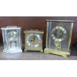 A German S. Haller skeleton clock and two other clocks