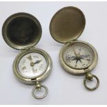 A military compass, marked 'Dennison, Birmingham, VI 53490 1917', and one other compass