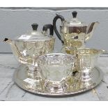 A silver plated tea service and tray