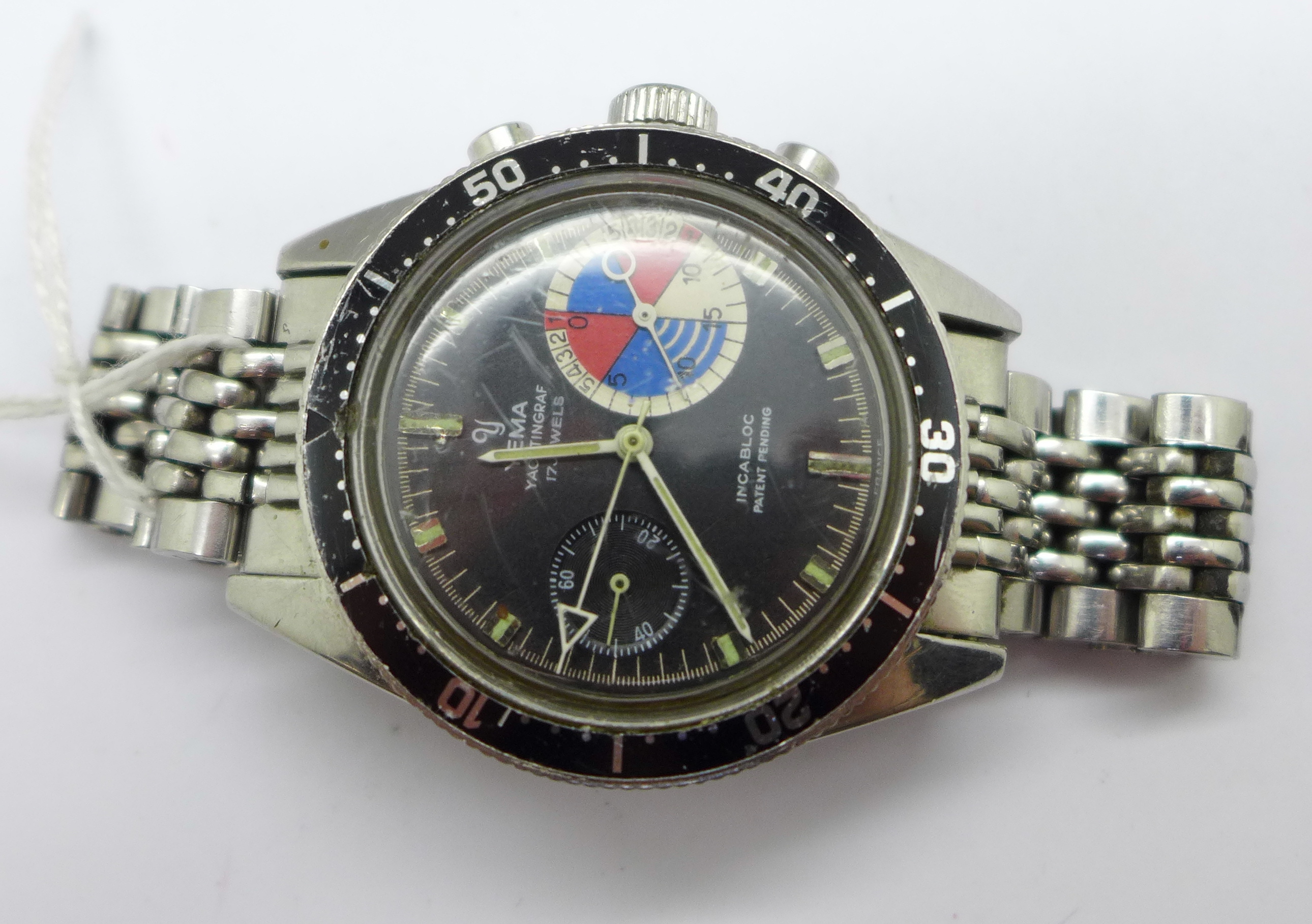 A Yema Yachtingraf 17 jewels chronograph wristwatch on a Seiko bracelet strap, chronograph buttons - Image 8 of 8