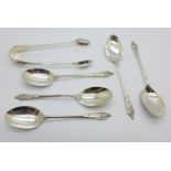 Five silver apostle spoons and a pair of silver sugar tongs, 65g