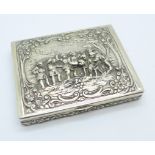 A German 800 silver box with group scene and gilt interior, Adam Manns & Sohn, marked AMD and