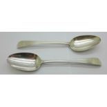 A pair of George III silver spoons, by Hester Bateman, London 1777, 143g