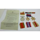 A set of three WWII medals to 211637 J. Wright, medal bar with rosette, (group lacking Africa