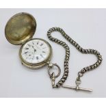 An 800 silver cased Georges Favre-Jacot full hunter pocket watch and a white metal Albert