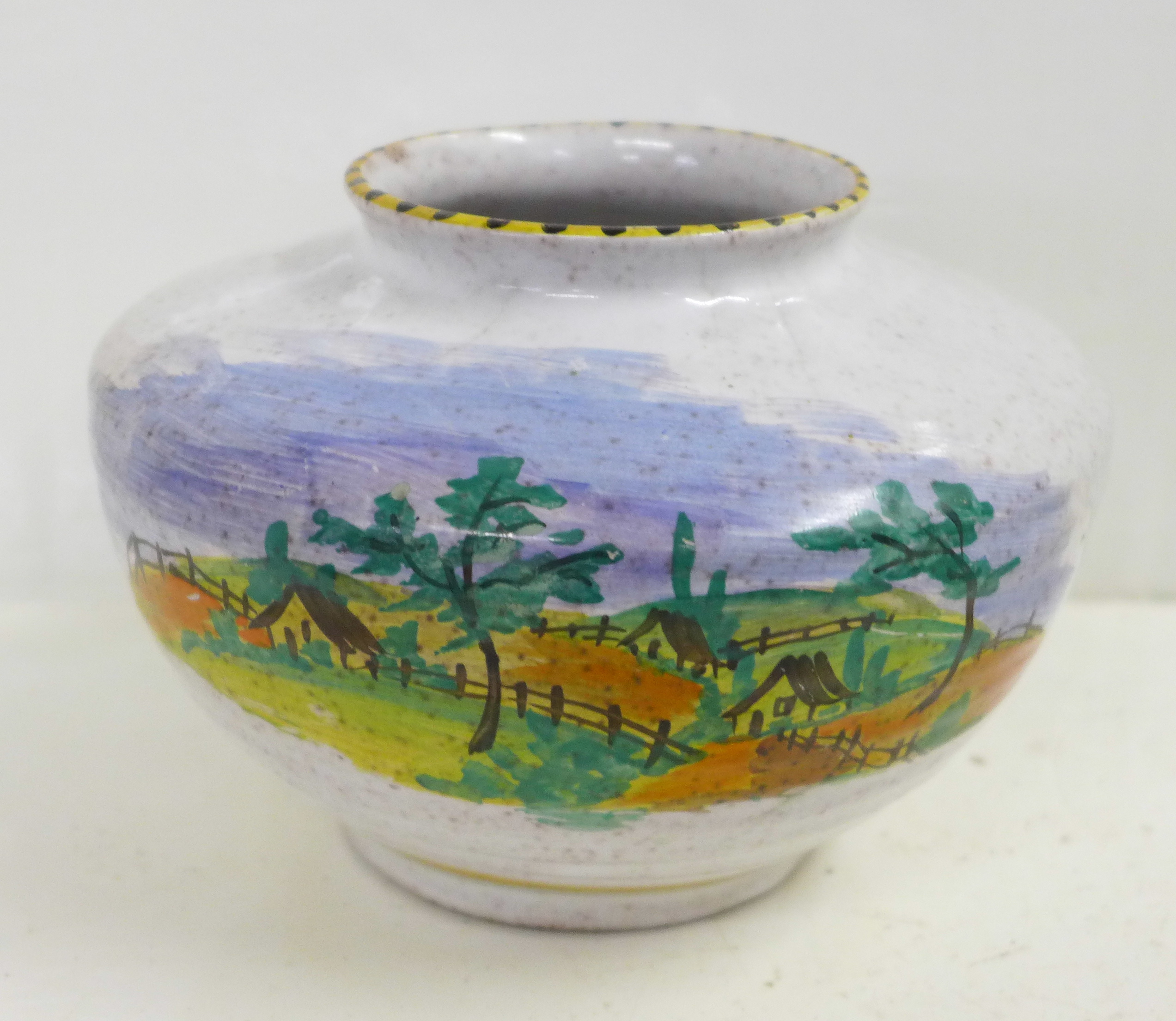 A squat vase, the base with Clarice Cliff Bizarre Newport Pottery backstamp, 11cm tall