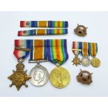 A trio of WWI medals, to 8094 Lance Cpl. A. Dench 1/West Yorkshire Regt including 1914 Mons Star