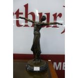 An Art Deco style bronze figure of an exotic female dancer, on black marble socle