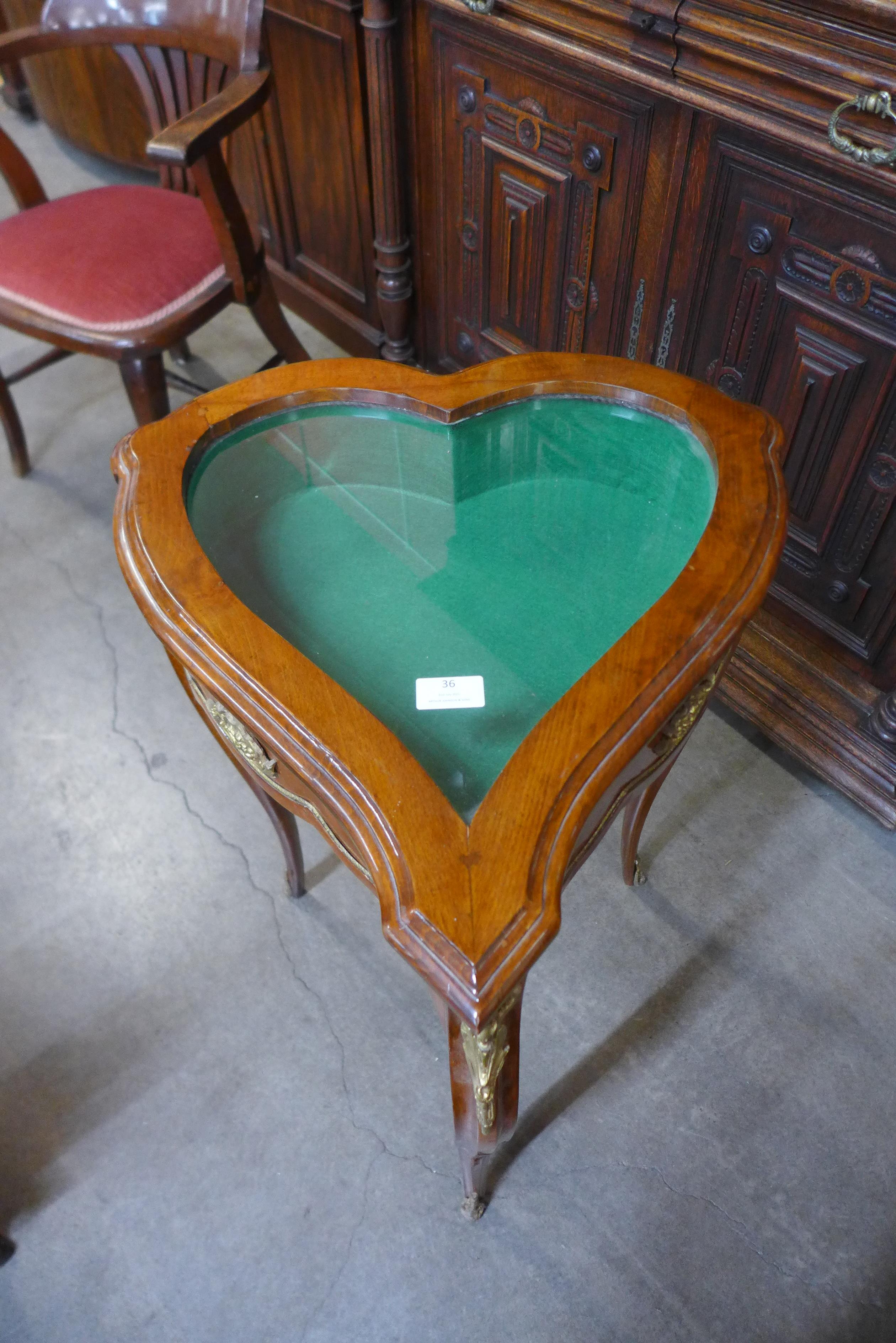 A French Louis XV style walnut and gilt metal mounted heart shaped bijouterie table - Image 2 of 2