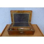 A Victorian walnut and brass inlaid writing slope, a/f