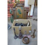 An Art Nouveau oak fire screen and assorted treen items