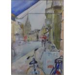 Michael Sofroniou, street scene, watercolour dated '89, framed