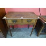 A George III oak two drawer side table