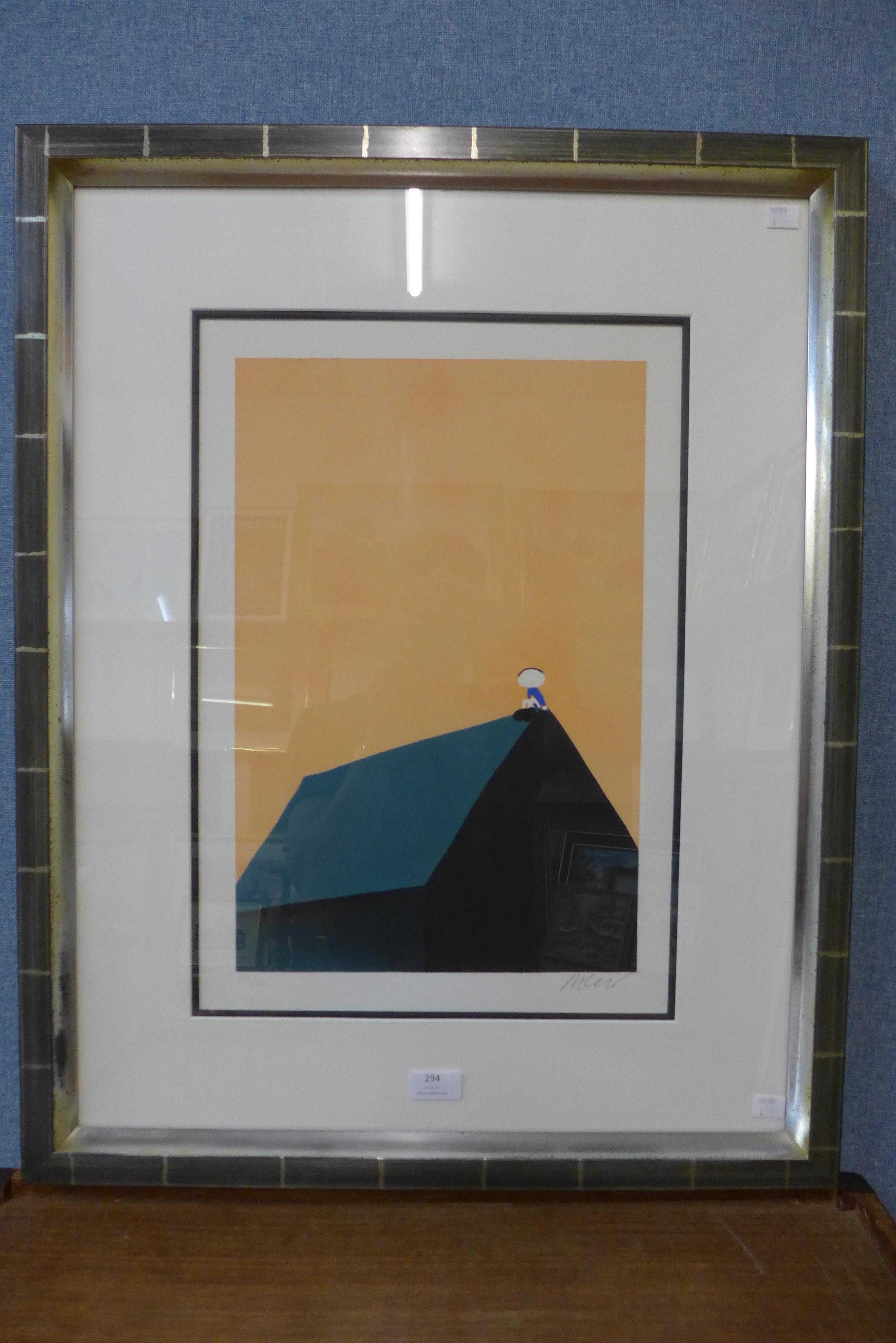 Mackenzie Thorpe, Boy on the Roof, signed limited edition print, no. 183/395, certificate of
