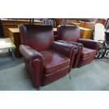 A pair of Art Deco red leather armchairs