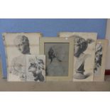 Lucy Brereton, five pencil studies, unframed, a/f