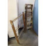 A set of vintage stepladders and a towel rail