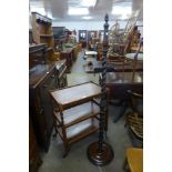 An oak barleytwist standard lamp and a trolley