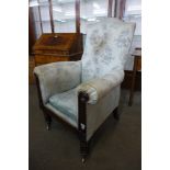 A William IV mahogany and fabric upholstered library armchair