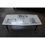 A London themed Formica topped coffee table