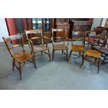 A set of five Victorian elm and beech farmhouse kitchen chairs