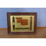 A tin Flor de Belar Cigars advertising sign