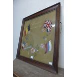 A WWI Allied Forces embroidery, framed