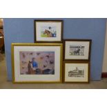 A Frankie Dettori print, Ascot Seven and three other horse racing prints, framed